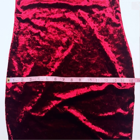 Red maroon velvet mini dress fashion nova spaghetti strap club wear Size Medium - Picture 6 of 7